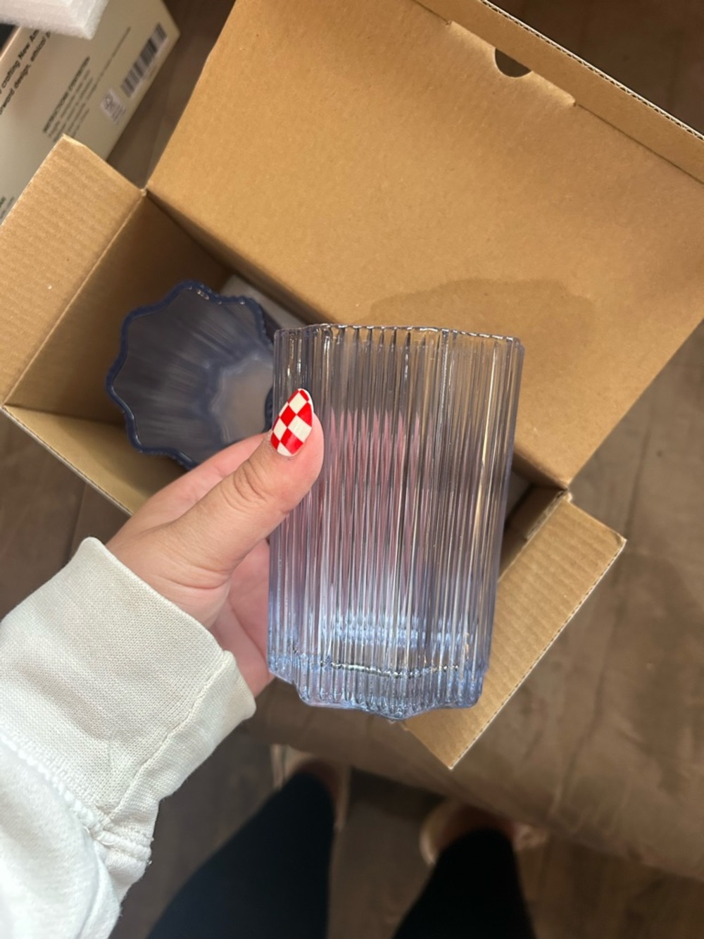 Blue Ribbed Glass Tumbler - Contemporary Home Kitchen